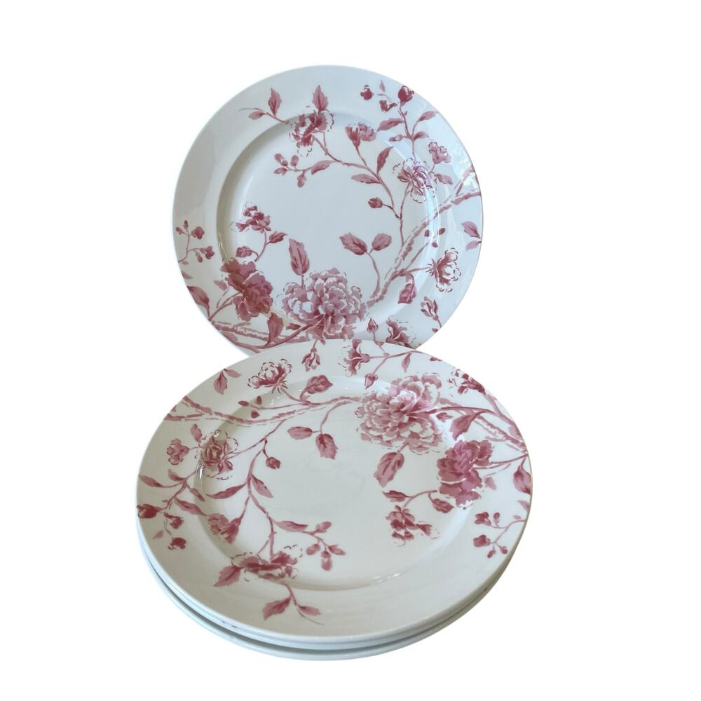 Martha Stewart Chinoserie Dinner Plates 10.5" Porcelain Set of 4 Pink Floral NEW